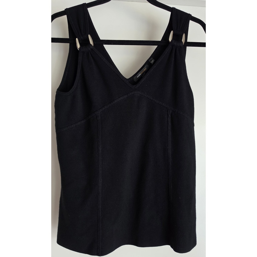 BCBGMAXAZRIA Tank Top XL Black Solid V-Neck Sleeveless Women Blouse Cami